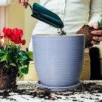 Ceramic Planter - Modern Round 12 Inch Pots for Plants with Drainage Hole and Plant Saucer for Flower Indoor, Garden Room Home Office House Decor, House Warming Gifts, Blue-Purple - Image 4