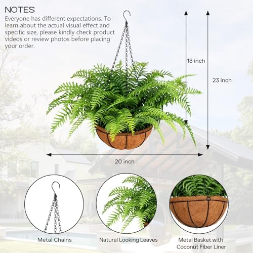 2 Set Fake Ferns with Hanging Baskets, UV Resistant Fake Hanging Ferns Plants, Outdoor Artificial Hanging Plants for Front Porch Garden Balcony Patio Home Decor, No Assembly - Image 2