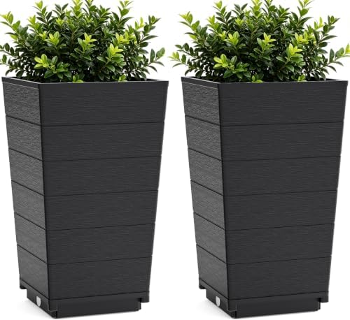 Resin Tall Planters Set of 2, 23" Large Taper Outdoor Planter Pots by IWDOO
