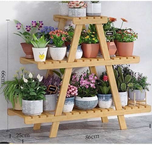 Plant Stand Bamboo for Indoor Outdoor 3 Tier Plant Shelf Flower Pot Holder Ladder Rack for Windowsill Garden Balcony Living Room Patio,Walnut - Image 2