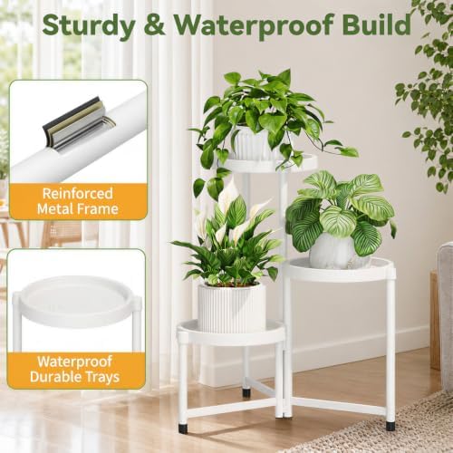LASZOLA Plant Stand Indoor Outdoor with Large 10 Inch Plastic Tray, White - Image 7