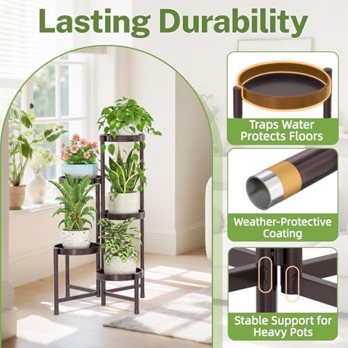 iDavosic.ly Plant Stand Indoor Outdoor, 5 Tier Metal Corner Shelf, Bronze - Image 5