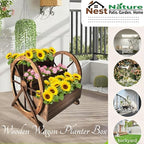 NestNature Wooden Wagon Planter Box|Raised Garden Bed W/Wheels for Plants - Image 5