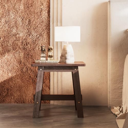 BEEFURNI 18-Inch Rectangular Acacia Wood Stool, Small Bench, Natural Wood (Wood Brown, Rectangular Wooden Stool) - Image 4