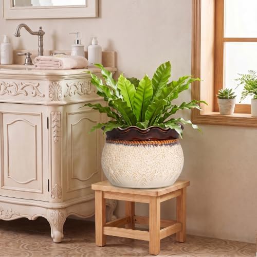 Ceramic Plant Pots, 12 Inch Ceramic Planter, Beige-Brown - Image 5