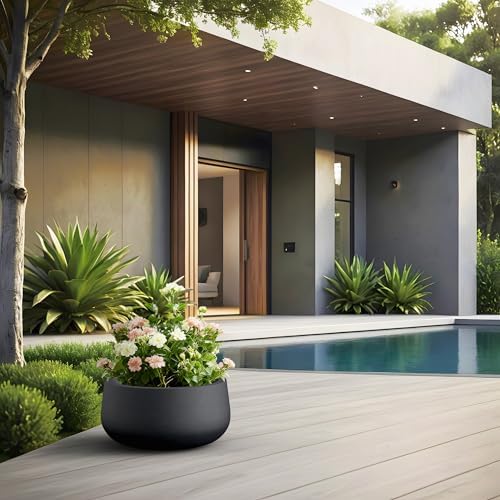 Kante Black Concrete Planter 16" Dia All-Weather Round Accent Pot - Image 3