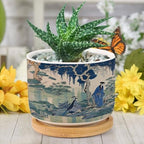 Blue and Green Ceramic Planters Asian Chinoiserie Life Flower Pots for Indoor Plants with Drainage Holes and Saucers Pot for Outdoor Garden Home Plant - Image 6