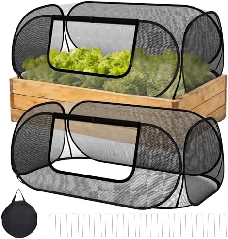 2-Pack Raised Garden Bed Covers, 45" x 22" x 17" Mesh Crop Cage, Pop-Up Plants Cover with 30% Shade Cloth for Seedlings Vegetables Fruits Flowers, Protects Against Birds Animals Pests with 16 Stakes by Nexum