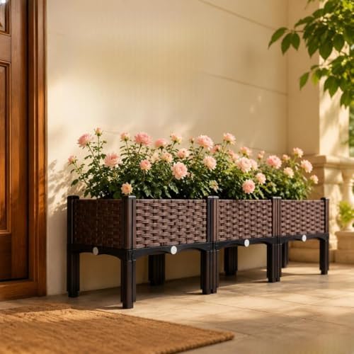 47 Inch Wicker Elevated Garden Planter with Legs - Rectangular Raised Bed with Self-Watering Design for Outdoor Vegetables, Flowers & Herbs, Large Gardening Box for Patio, Backyard & Balcony by Unknown