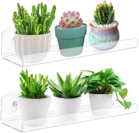 2-Pack 15 Inch Acrylic Window Boxes Plant Shelves, with Suction Cup Window Sill Extender, for Indoor/Outdoor Succulents, Micro Greens, Seed Starter Pots, Herb Planters by Skewo
