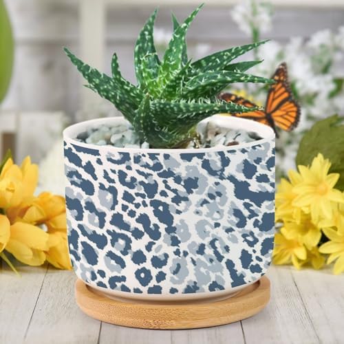 Leopard Dot Ceramic Planter Blue African Tribal Flower Pots for Indoor Plants with Drainage Holes and Saucers Pot for Pots Outdoor Indoor Plants - Image 6