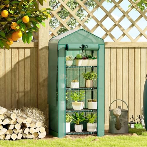 Mini Greenhouse, 4-Tier Portable Design with PE Cover and Screen Roof - Image 3