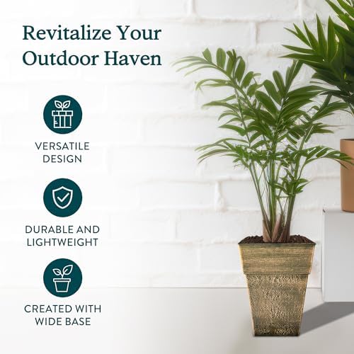 The HC Companies 18 Inch Avino Tall Square Planter - Decorative Indoor Outdoor Plant Pot for Front Porch, Deck, Patio and Home, Celtic Bronze - Image 6