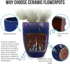 Hand Glazed Ceramic Plant Container Modern Decorative Pot Planter Drainage Hole Thick Earthenware Vessel Breathable Clay Porous Walls Weighty Stable Base Root Succulents Herbs Palms (Dark Blue) - Image 4