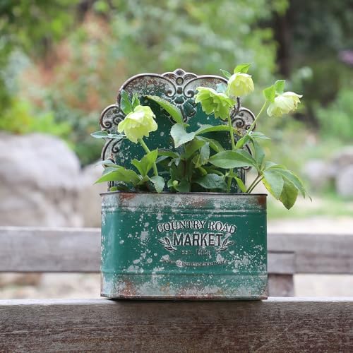 All Chic Set of 2 Metal Hanging Wall Planters Outdoor Indoor Mail Wall Mounted Planter Antique Shabby Chic Wall Decor (Green) - Image 3