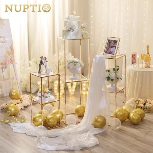 NUPTIO Gold Flower Stand Centerpieces, 23.6"/31.5"/39.4", 2-Layer, Set of 3 - Image 2