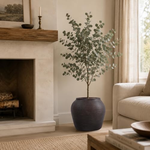 12" H x 14" Dia Vintage Black Fiberstone Planter Pot with Drainage Hole, Decorative Flower Pot for Houseplants, Small Trees & Greenery, Indoor Outdoor Patio, Porch, Entryway & Garden - Image 5