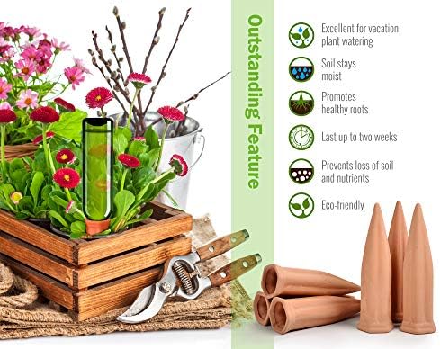 B SEPOR Ceramic Plant Waterer Terracotta Self Watering Spikes for Vacation or Holiday (10Pack) - Image 2