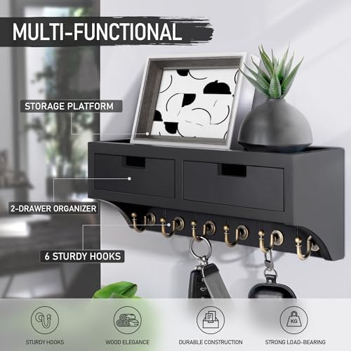 Rebee Vision Key Holder Wall Mount with 2 Drawers for Home Decor, Black - Image 3