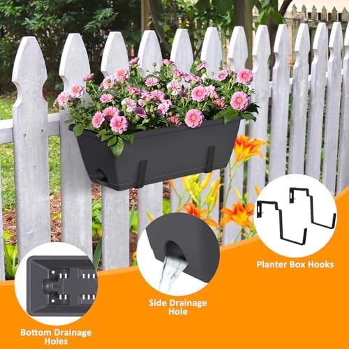 4 Pack 17 Inch Deck Railing Planter Boxes Adjustable Window Boxes Planters - Image 2