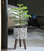 D'vine Dev 8 Inch Planter Pot with Wood Stand, White/Grey, 88-L-A-7 - Image 2