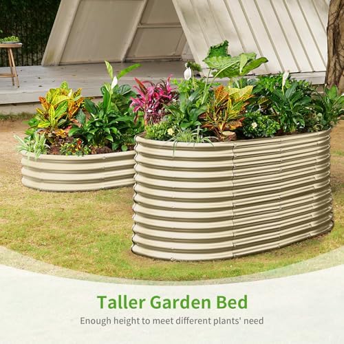 Land Guard 8x4x3ft Oval Galvanized Raised Garden Beds, Large-Capacity Metal Planter Box Outdoor, Durable Deep Raised Garden Bed 3ft Tall, Raised Beds for Gardening Vegetables, Cream Yellow - Image 6