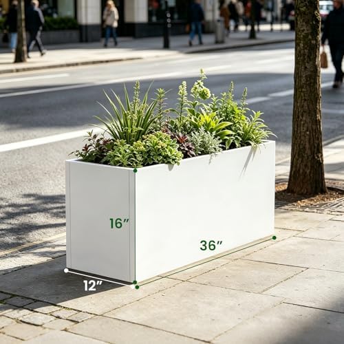 Metal Planter Box 36" L x 12" W x 16" H White Steel Outdoor Planter Box - Image 3