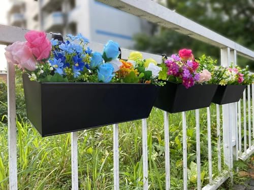 3 Pcs Large Hanging Flower Pots for Railing Or Fence 16 Inch Railing Planter Box for Any Balcony, Porch or Deck Countryside Style Window Planter Boxes Are Perfect to Herbs & Flowers for Garden (Black) - Image 3