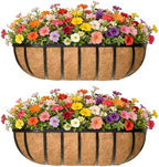 24 Inch Railing Planter Window Box Deck Balcony Rail Planter with Coco Liner Metal Wall-Mounted Coconut Liner Planter Basket English Horse Trough Planters for Outdoor Balcony Porch Fence (2 Pack) by EIMQUVW