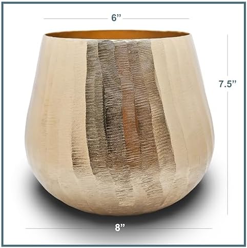 Brass Hammered Planter for Plants and Succulents - Modern, Vintage, Mid-Century Modern - Gold Colored Decorative Round Metal Flower Pot Holder for Living Room, Kitchen, Office - Image 7