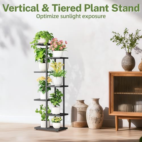 iDavosic.ly Plant Stand Indoor Outdoor, 6-Tier Tall Metal Shelf, Black - Image 5