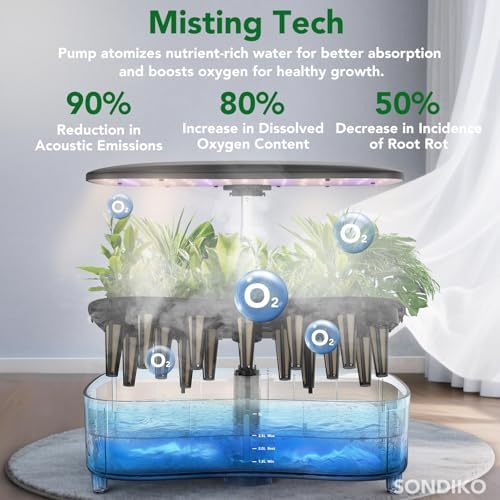 Sondiko Hydroponics Growing System Kit with Atomization Technology, Indoor Garden kit with 48W LED Grow Light, Quiet Water Pump, Automatic Timer, Height Adjustable, 5L Large Tank Plant Germination Kit - Image 3
