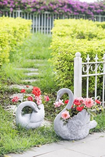 16.5x9x15.5" Transitional Lightweight Elegant Gray Swan Flower Planter with Wings, Bird Figurine Planter for Flowers, Succulent, Accent Display - Hand-Finished Faux Stone Decor - Image 3