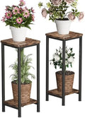 Homeiju 2-Pack Plant Stand Indoor, 2 Tier Wood Corner Plant Stand, Modern Square Plant Shelf Flower Stand for Living Room Patio Balcony Garden, Rustic Brown by Homeiju