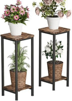 Homeiju 2-Pack Plant Stand Indoor, 2 Tier Wood Corner Plant Stand, Modern Square Plant Shelf Flower Stand for Living Room Patio Balcony Garden, Rustic Brown by Homeiju