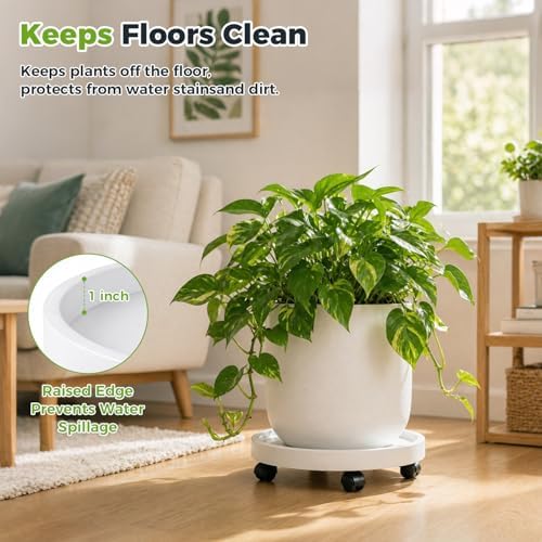 5 Pack Plant Caddy with Wheels Rolling Plant Stand with Wheels 10 Inch Plant Dolly Heavy Duty Large Potted Plant Mover with Casters for Indoor and Outdoor, White - Image 5