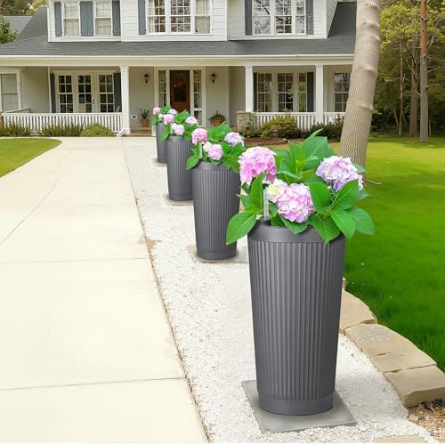 FENCY Self Watering Tall Planters Set of 2, Gray Round - Image 7