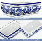 Set of 2 Blue and White Ceramic Bonsai Pots with Drainage Hole, 7.5" & 5" - Image 3