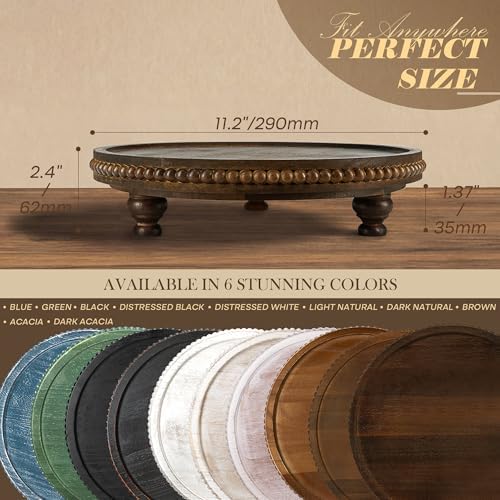 EOSAHR Beaded Acacia Wood Round Display Riser for Office Decor, DarkBrown - Image 2