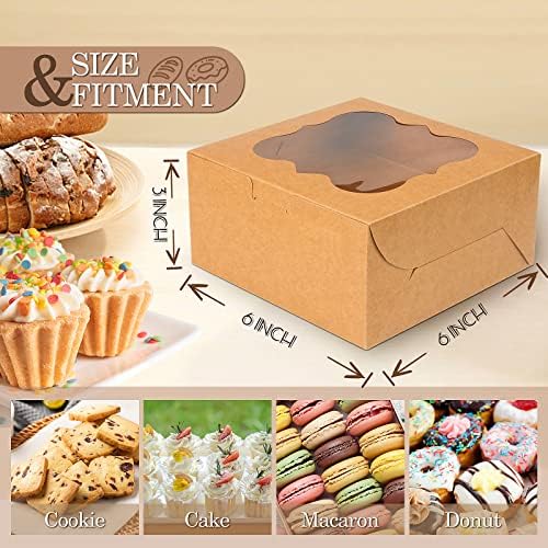 KPOSIYA 65PCS Bakery Boxes with Window 6x6x3 Inches 5 Style Cookie Boxes Small Pastry Boxes for Candy, Dessert, Pastry, Donuts, Birthday Party, Wedding(Brown) - Image 2