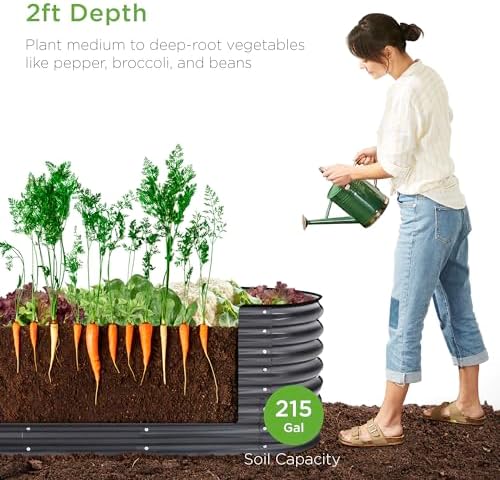 Best Choice Products 8x2x2ft Metal Raised Garden Bed, Oval Outdoor Deep Root Planter Box for Vegetables, Herbs w/ 4 Support Bars, 215 Gal Capacity - Charcoal - Image 2