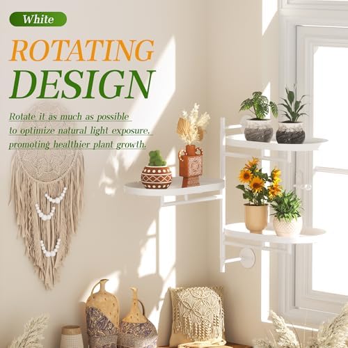 YQSLYSF Window Rotating Plant Stand Shelf Indoor White Metal Floating Shelves 3-Tier Wall Mount Plant hanger Holders for Wall Planter Modern Home Decor window sill gifts - Image 2