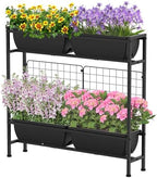 CADUKE Raised Garden Bed, Garden Raised Planter Box with Legs, 32" Elevated Vegetable Garden Beds with Drainage Holes & Trellis, Herb Garden Planter Outdoor for Vegetables, Balcony, Patio, Black by CADUKE