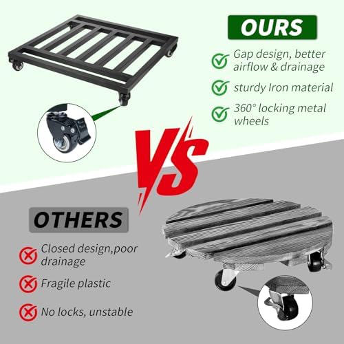 1 Pack 22 Inch Square Metal Plant Caddy with Wheels, 500 Lbs - Image 5