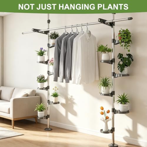 Plant Stand Floor to Ceiling-12 Trays Flower Pot Holder Tension Rod Grey - Image 6