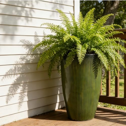 Worth Garden 23.5" H. Large Plastic Planters - Set of 2 Gradient Green Glossy Smooth Finish - Tall Plant Pots for Indoor & Outdoor Use - Decorative Lightweight Flower Pots for Front Porch, Patio, Deck - Image 2