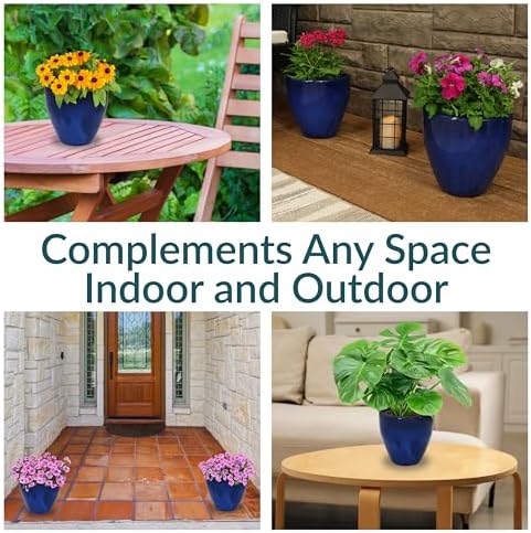 Sunnydaze 10 in Outdoor Glazed Ceramic Plant Pot - Imperial Blue - Set of 2 - Image 3