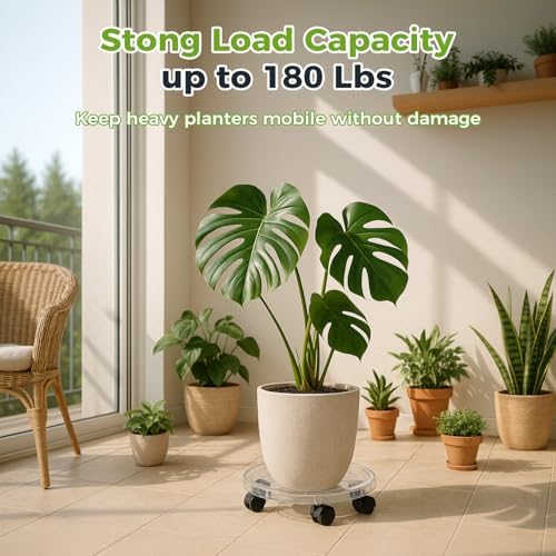 4 Packs 16 Inches Extra-large Clear Plant Caddy Plant Saucers on Wheels Rolling Plant Stands Heavy-duty Plant Dolly Plastic Planter Roller Base Pot Movers Outdoor Plant Tray Coaster - Image 6