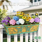 2 Pack 24 Inch Window Boxes Planter for Outdoor Plants Deck Railing Planters Box with Adjustable Brackets for Porch Fence Balcony Hanging Flower Baskets with Liner for Garden Décor - Green - Image 2