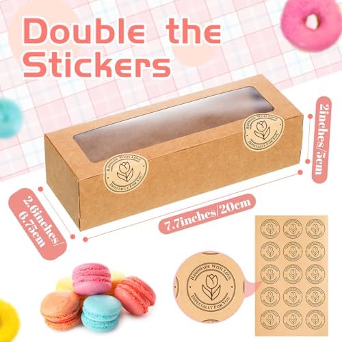 Sherr 100 Pcs Brown Macaron Boxes with Window, 7.7x2.6x2 Inch Long Clear Bakery Boxes with Stickers for Pastries, Cookie & Dessert Gifts Packaging for Chocolate Covered Strawberry, Truffle, Donuts - Image 2